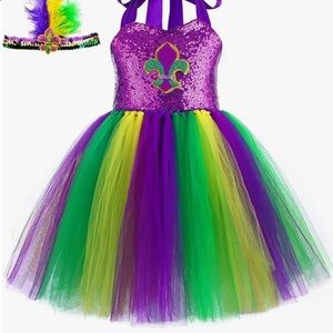 Tutu Dreams Mardi Gras Costume Dress for Girls with Headband Carnival Masquerade